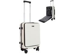Bordlite 20" Cabin Suitcase - ABS Hardshell Front Opening Lightweight Luggage, Expandable +4cm with 8X Spinner Wheels, Combo Lock, Telescopic Handle - Ivory