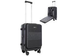 Bordlite 20" Cabin Suitcase - ABS Hardshell Front Opening Lightweight Luggage, Expandable +4cm with 8X Spinner Wheels, Combo Lock, Telescopic Handle - Black
