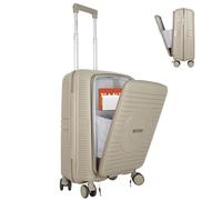 Bordlite® 20” PP Cabin Suitcase - 55x37x24cm Airline Approved Lightweight Polypropylene Luggage with Lockable Front Laptop Compartment, 360° Spinner Wheels & Combination Lock - Travel Case (Stone)