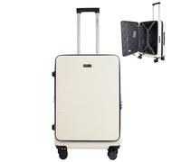 Bordlite 24" Medium Suitcase - ABS Hardshell Front Opening Lightweight Luggage, Expandable +4cm with 8X Spinner Wheels, Combo Lock, Telescopic Handle - Ivory