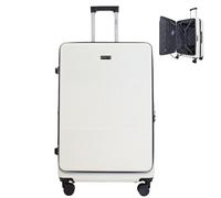 Bordlite 28" Large Suitcase - ABS Hardshell Front Opening Lightweight Luggage, Expandable +4cm with 8X Spinner Wheels, Combo Lock, Telescopic Handle - Ivory