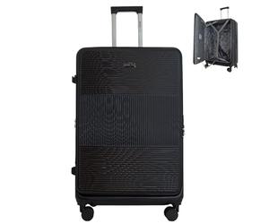 Bordlite 28" Large Suitcase - ABS Hardshell Front Opening Lightweight Luggage, Expandable +4cm with 8X Spinner Wheels, Combo Lock, Telescopic Handle - Black