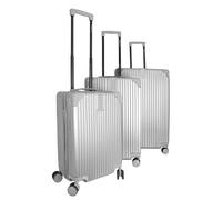 Bordlite 3 Piece Suitcase Set (20", 24", 28") Lightweight ABS Hard Shell Luggage - Cabin & Checked Travel Cases with Spinner Wheels & Combination Locks - Silver