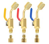 BORDSTRACT 3-Pack Angled Valves + 3 Adapters Female HVAC Ball Valve | Solid brass , 1/4" SAE , 90° quick turn , Leak-proof seal , Fits R22, R410A & auto AC