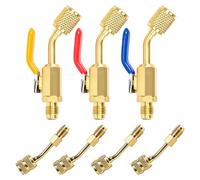 BORDSTRACT 3-Pack Angled Valves + 4 Adapters Female HVAC Ball Valve | Solid brass , 1/4" SAE , 90° quick turn , Leak-proof seal , Fits R22, R410A & auto AC