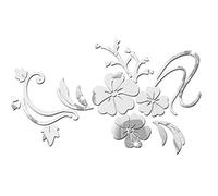 BORDSTRACT Acrylic Mirror Wall Sticker, Removable 3D Flower Wall Decal DIY Wall Decoration for Living Room Bedroom Bathroom Studio Silver