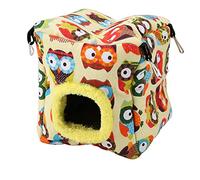 BORDSTRACT Bird Snuggle Hut Nest, Parrots Sleeping Hut Hanging Snuggle Hideaway Cave Bed Toy for Hummingbirds, Munchkins, Honey Bag Gliders, Single Budgerigars(L-Owl)