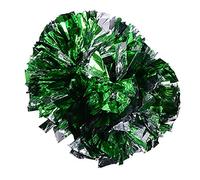 BORDSTRACT Cheerleading Pom Poms with Baton Handle, Cheerleader Cheering Squad Pompoms for Team Spirit Sports Dance Games Cheering Kids Adults(Green+Silver)