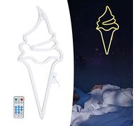 BORDSTRACT Ice Cream Neon Sign, LED Light with Remote Control, Neon Bar Signs for Party Decor, USB or Battery Powered(Warm white light)
