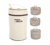 BORDSTRACT Insulated Lunch Container, 304 Stainless Steel Sealed, Multifunction Portable Round Thermal Bento Box with Thermal Bag(Deep Coffee Color 3Pcs)