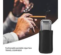 BORDSTRACT Leather 2 Holder Cigar CASE Stainless Steel Tube Outdoor Travel (Black)