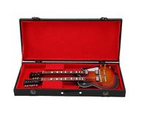 BORDSTRACT Miniature Electric Guitar Model Decoration - Double Neck Guitar Musical Instrument Replica with Case Perfect for Music Lovers and Collectors Basswood Material