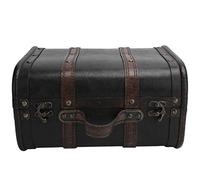 BORDSTRACT Retro Suitcase, Vintage Wooden Suitcase with Buckle Lock, Earring Necklace Organizer Case, Antique Treasure Storage Chest with Leather Trim, Home Decoration Photography Props(Large)