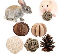 BORDSTRACT Small Animal Activity Play Chew Toys, Natural Wooden Pine Cone Rattan Ball Twine Ball Bell Ball Teeth Care Molar Toy for Parrot Hamster Rabbits Guinea Pig Chinchilla