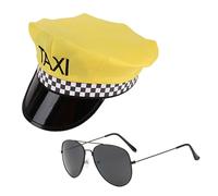 BORFUE 2pcs Chauffeur Costume Accessories Yellow Taxi Hat Sunglasses Stage Performance Hats for Taxi Driver Fancy Dress