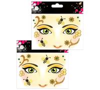BORFUE 2Pcs Honey Bee Face Art Stickers Self-Adhesive Glitter Gem Sticker Face Temporary Tattoo Halloween Carnival Stage Makeup Cosplay Decoration