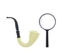 BORFUE 2Pcs Sherlock Holmes Fancy Dress Magnify Glass Pipe Detective Kit for Halloween Dress-Up Costume Accessory
