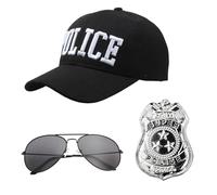 BORFUE 3Pcs Police Costume Accessories Baseball Hat Sunglasses Badge Halloween Festival Cop Fancy Dress for Halloween Role Play