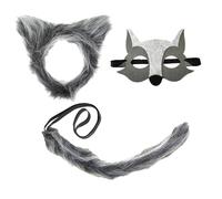 BORFUE 3pcs Wolf Cosplay Costume Set Plush Grey Wolf Ears Headband Mask Tail for Kids Adults World Book Day Cosplay Birthday Party Dress Up
