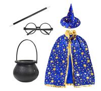 BORFUE 5pcs Adult Wizard Halloween Costume Witch Cloak with Hat Witch Cauldron Magic Wand Glasses for Cosplay Party