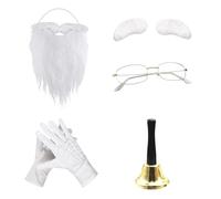 BORFUE 5pcs Santa Claus Costume Set Christmas White Eyebrows Beard Gloves Gold Glasses Bell for Adult Fancy Dress Themed Party
