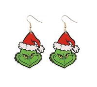 BORFUE Christmas Monster Earrings Novelty Animated Christmas Wooden Pendant Earrings Red Green Christmas Santa Ear Drops Dangle Drop Earrings Xmas Gift for Girls