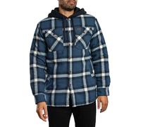 Borg Lined Hooded Overshirt Worker Check Ink Blue XL