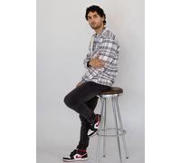 Borg Lined Plaid Check Shacket Enorsia White L