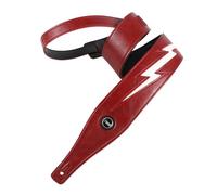 BORGBAR Guitar Strap Leather, Anti-Slip, Classic, Adjustable Soft Leather Strap for Acoustic, Electric and Bass Guitars, Red - White Lightning, Standard