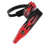 BORGBAR Guitar Strap Leather, Anti-Slip, Classic, Adjustable Soft Leather Strap for Acoustic, Electric and Bass Guitars, Black-red Flame, Default