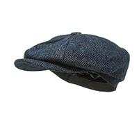 Borges & Scott Lomond Newsboy Cap - 100% Handwoven Wool - Harris Tweed - Water Resistant - Navy Herringbone - 62cm