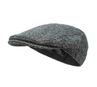 Borges & Scott Nevis Flat Cap - 100% Handwoven Wool - Harris Tweed - Water Resistant - Charcoal Herringbone - 58cm