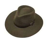 Borges & Scott Premium Alpaca Lewis - Wide Brim Fedora Hat - Alpaca Wool Felt - Water Resistant - Leather Band - Moss Green 58cm