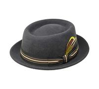 Borges & Scott Premium Defoe - Porkpie Hat with Removable Feather - 100% Wool Felt - Water Resistant - Crushable for Travel