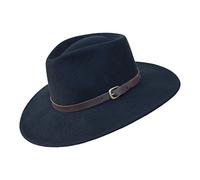 Borges & Scott Premium Lewis - Wide Brim Fedora Hat - 100% Wool Felt - Water Resistant - Leather Band - Black - 62cm (XL)