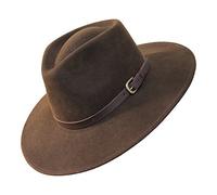 Borges & Scott Premium Lewis - Wide Brim Fedora Hat - 100% Wool Felt - Water Resistant - Leather Band - Dark Brown - 54cm (XS)