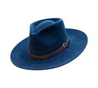 Borges & Scott Premium Lewis - Wide Brim Fedora Hat - 100% Wool Felt - Water Resistant - Leather Band - Dark Teal - 58cm (M)