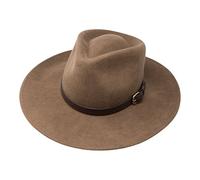 Borges & Scott Premium Lewis - Wide Brim Fedora Hat - 100% Wool Felt - Water Resistant - Leather Band - Light Brown - 54cm (XS)
