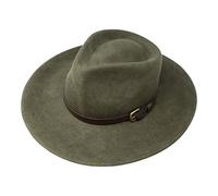 Borges & Scott Premium Lewis - Wide Brim Fedora Hat - 100% Wool Felt - Water Resistant - Leather Band - Olive Green - 54cm (XS)