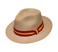 Borges & Scott - Teardrop Fedora Panama Hat - Beige Straw with Red and Yellow Band - 61cm