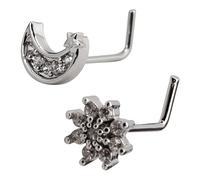 Borhmty Moon Star Nose Ring for Women Nose Piercings Moon And Star Nostril Studs for Women Silver L Bend Nose Stud Nostril Piercing Studs Body Set for Her Nose Ring Stud for Woman L Shape Hook