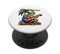 Boricua Coqui Frog Playing Guitar Under A Palm Tree PopSockets Adhesive PopGrip