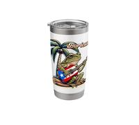 Boricua Coqui Frog Playing Guitar Under A Palm Tree Stainless Steel Insulated Tumbler