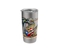 Boricua Coqui Frog Playing Guitar Under A Palm Tree Stainless Steel Insulated Tumbler