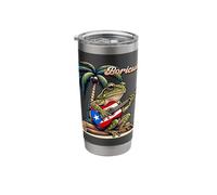 Boricua Coqui Frog Playing Guitar Under A Palm Tree Stainless Steel Insulated Tumbler