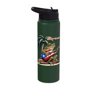 Boricua Coqui Frog Playing Guitar Under A Palm Tree Stainless Steel Insulated Water Bottle