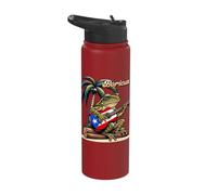 Boricua Coqui Frog Playing Guitar Under A Palm Tree Stainless Steel Insulated Water Bottle