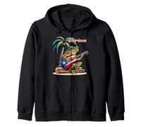 Boricua Coqui Frog Playing Guitar Under A Palm Tree Zip Hoodie