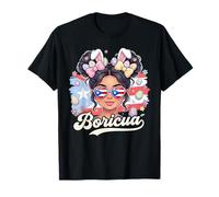 Boricua Easter Girl Bunny Messy Bun Puerto Rico Flag Easter T-Shirt