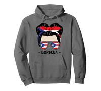 Boricua Girl Messy Bun Hispanic Heritage Puerto Rico Flag Pullover Hoodie